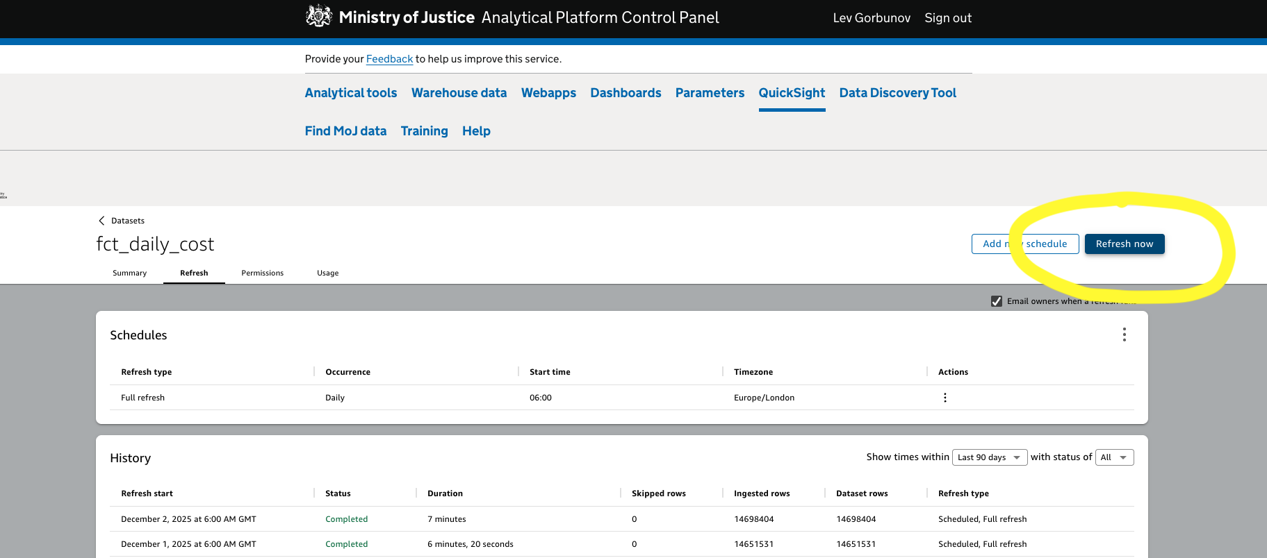 refresh spice dataset